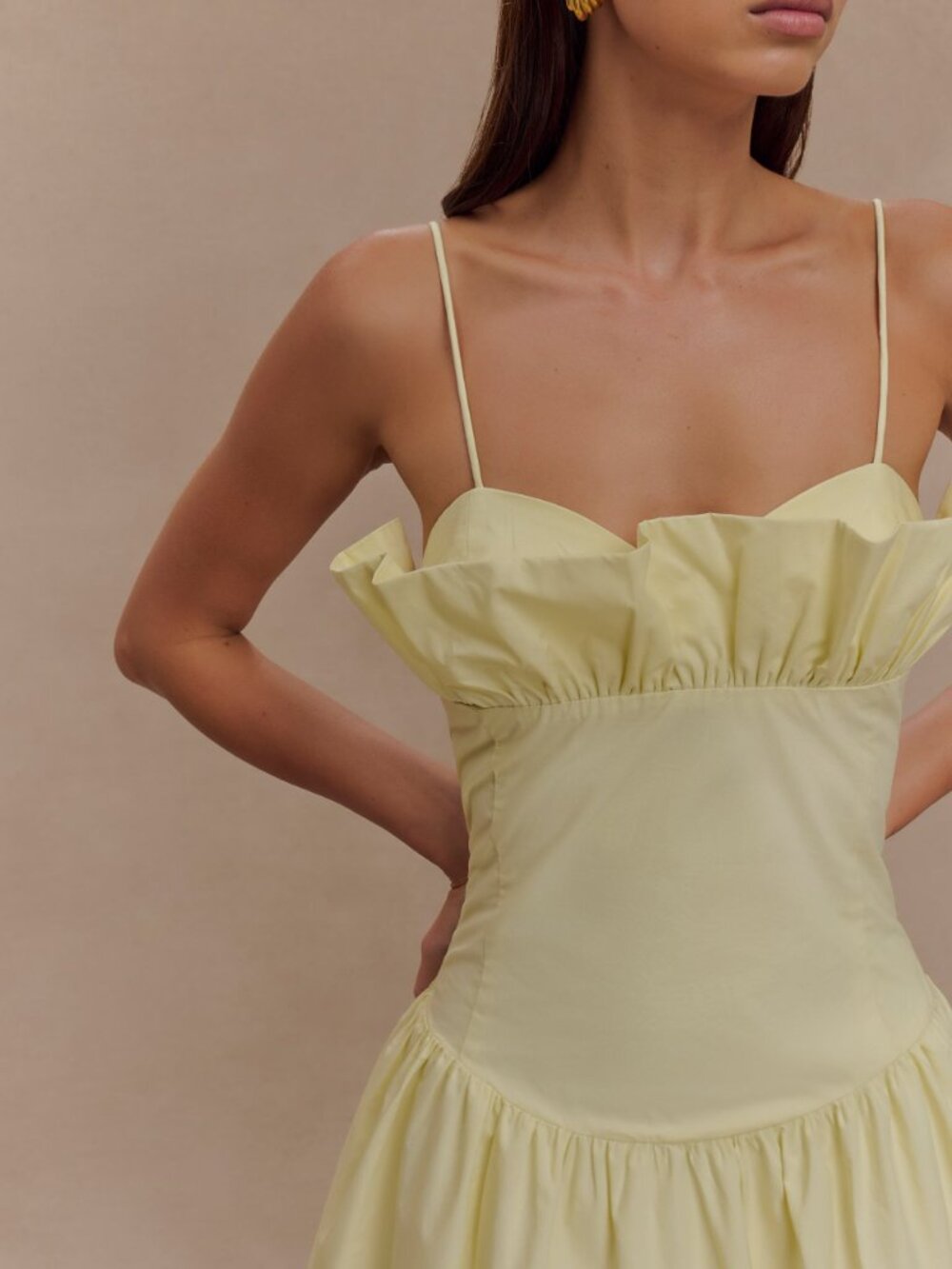 Meshki Janis Cotton Frill Maxi Dress - Lemon Drop Waist Yellow - Picture 3 of 7